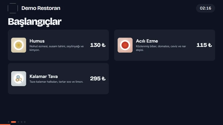 Televizyondaki mekân ekranında dönen menü